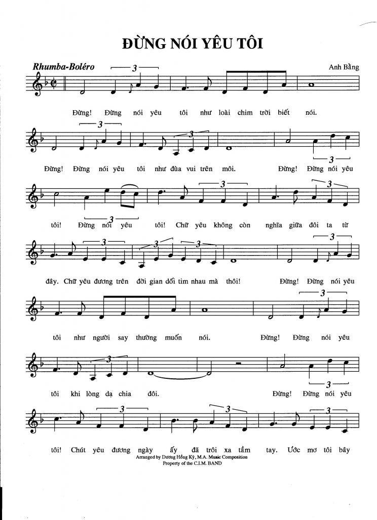 Sheet nhạc Đừng Nói Yêu Tôi